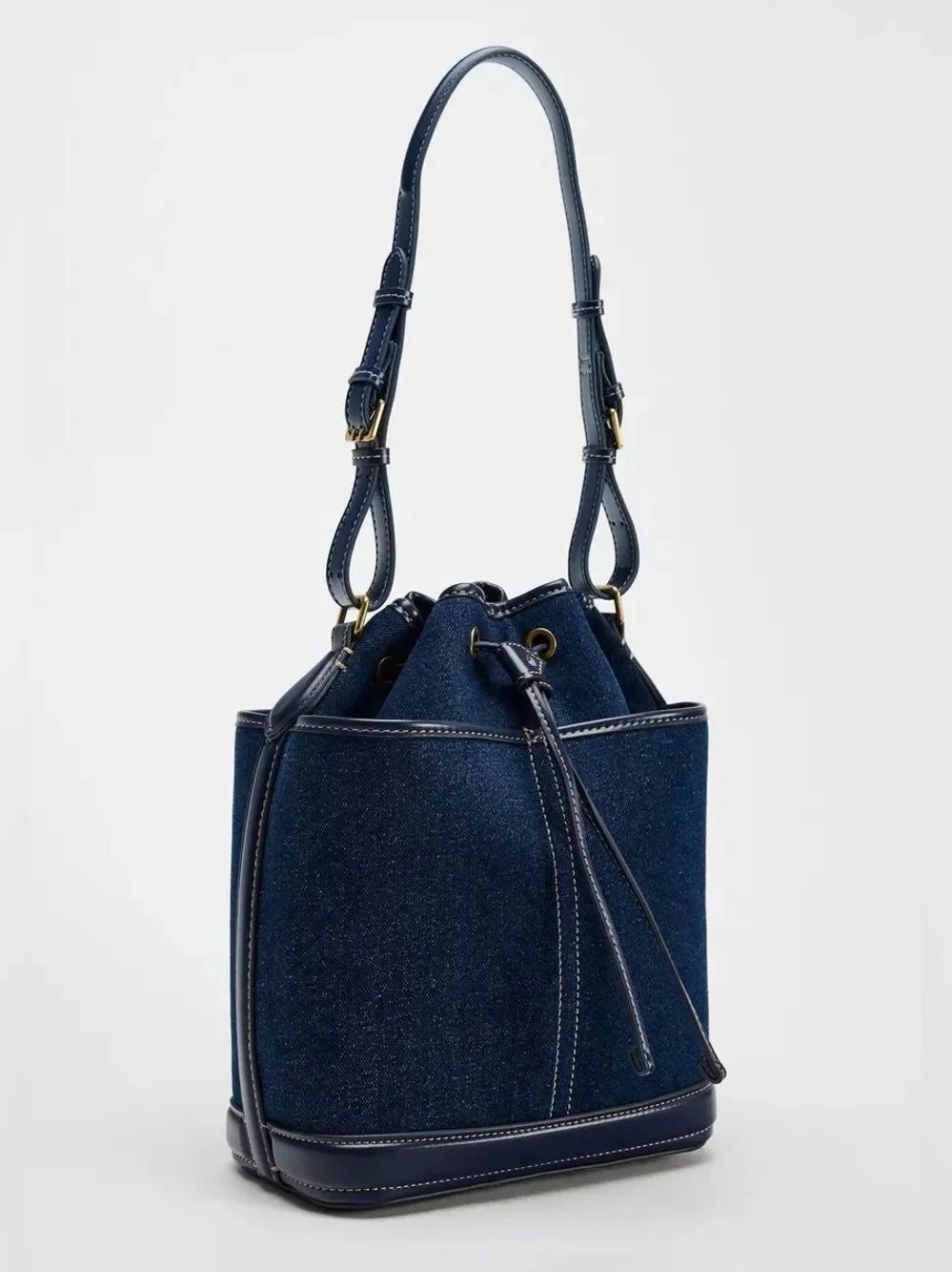 Zara Médium Denim & Leather  Bucket Bag